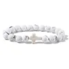 BR01152-14 สร้อยข้อมือเทอร์ควอยซ์สีขาว + สร้อยคอไม้กางเขนสีขาว