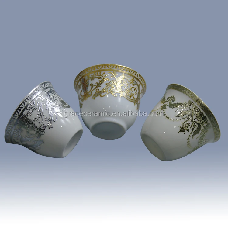 Wholesale Cheap Custom Printing Gold Silver Ceramic 12 Pcs Cawa Cups Set for Arabic