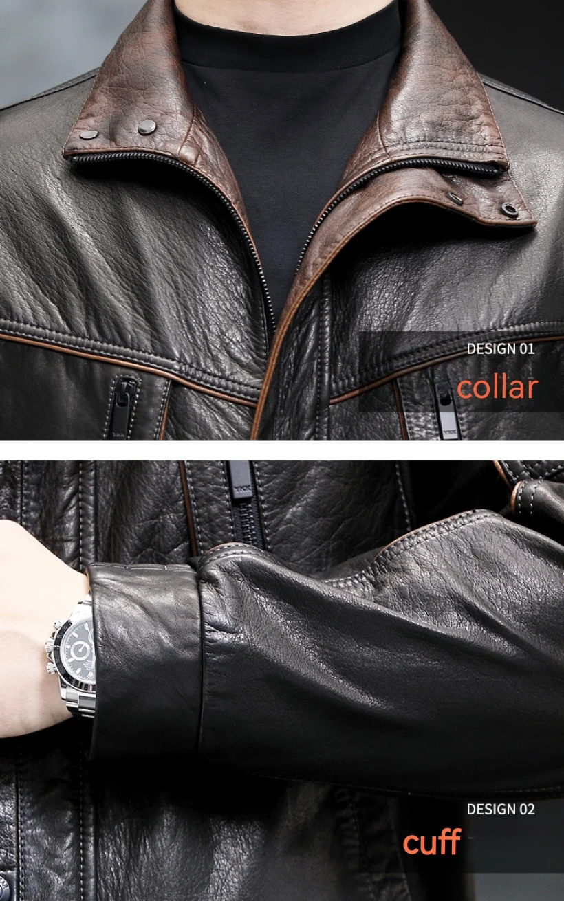 Vintage Men's Leather Bomber Jacket Warm Winter Biker Coat_voghion.com