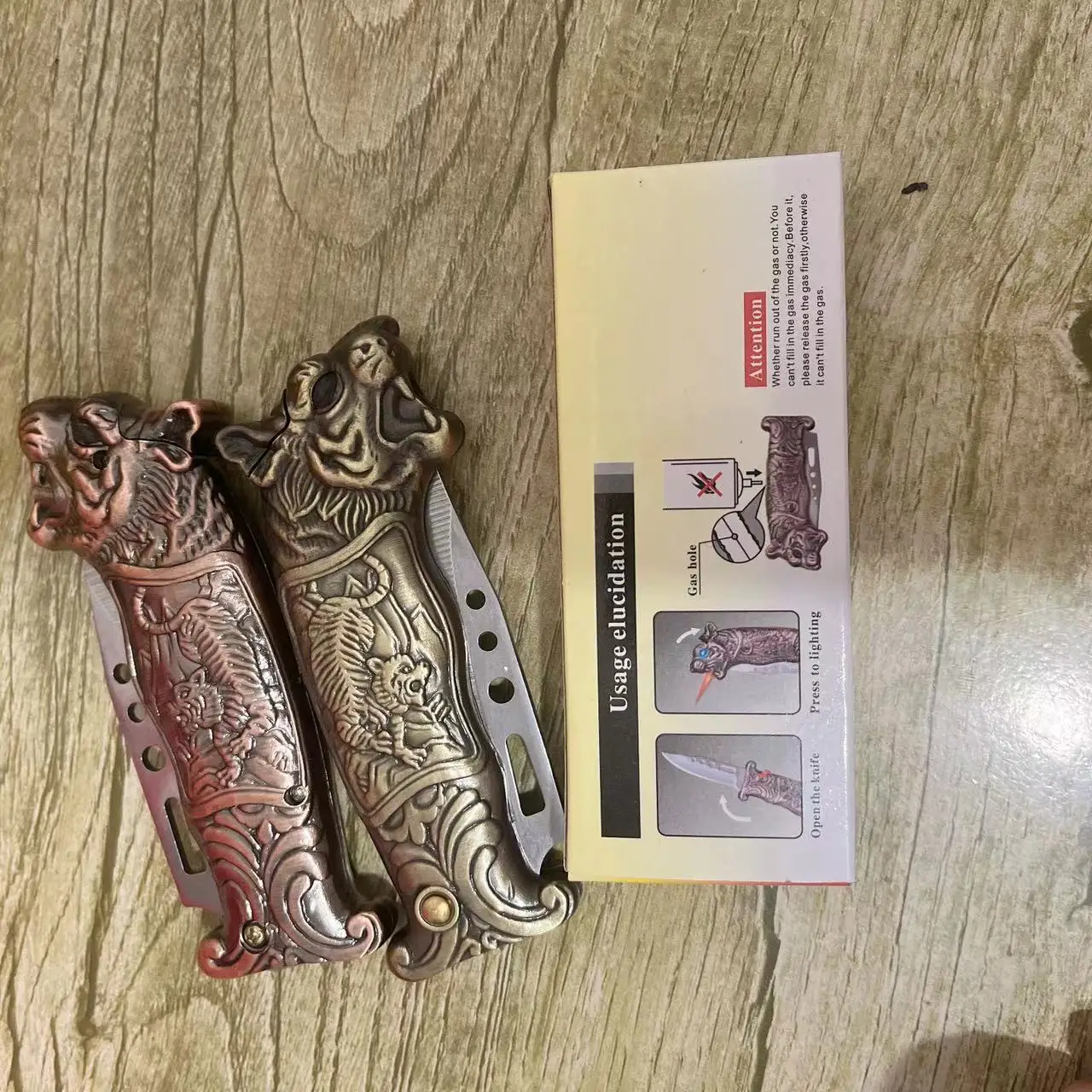 Металлическая креативная газовая зажигалка в виде дракона тигра красная ветрозащитная многоразовая Зажигалка для сигарет с ножом мужчин