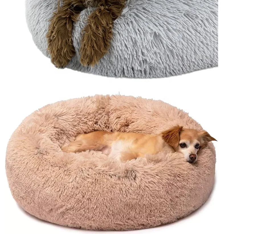 round fur dog bed