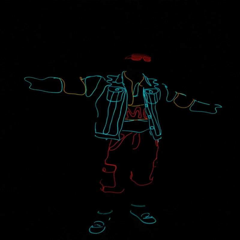 RICHSHINING Custom EL Wire Suit Cold Light Clothing Neon Led Strip Superhero Design Costumes for Graduation Party Stage Show