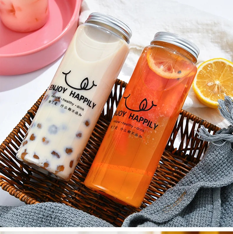 Hot sell PET juice bottle with Lid Clear Boba tea bottle For DIY Cold Drink 350ML 550ML factory