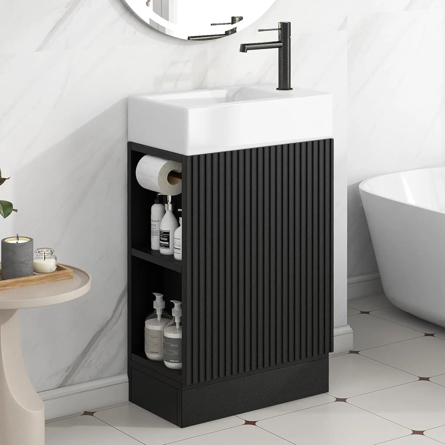 Customizable Small Bathroom Vanity Storage Cabinet & Integrated Ceramic Sink Design for Small Bathroom