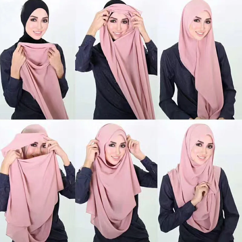 Arabic Soild Color Elasticity Shawl Muslim Women Double Loop Jersey Instant Hijab Scarf