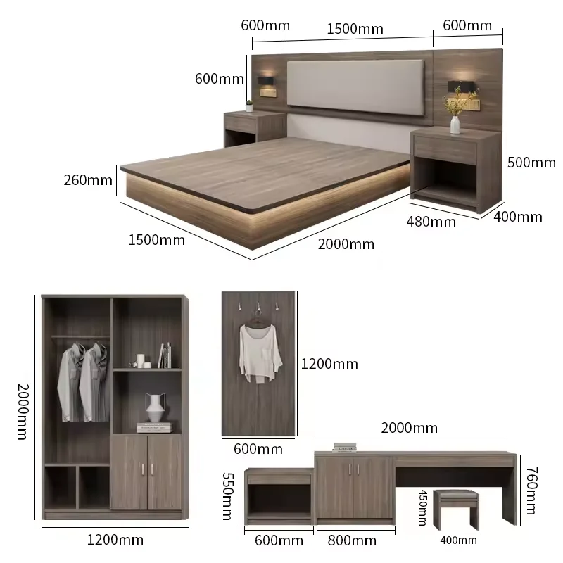 Wholesale Custom Minimalist Hotel Bedroom Furniture Set Apartment Casegoods Wholesale Project Furniture Hotel Room Furniture