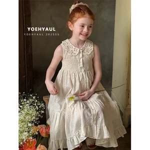 YOEHYAUL 25126 Floral Embroidered Toddler Dresses Wholesale Custom Sleeveless Baby Girl Cotton Smocked Dresses for Girls Child