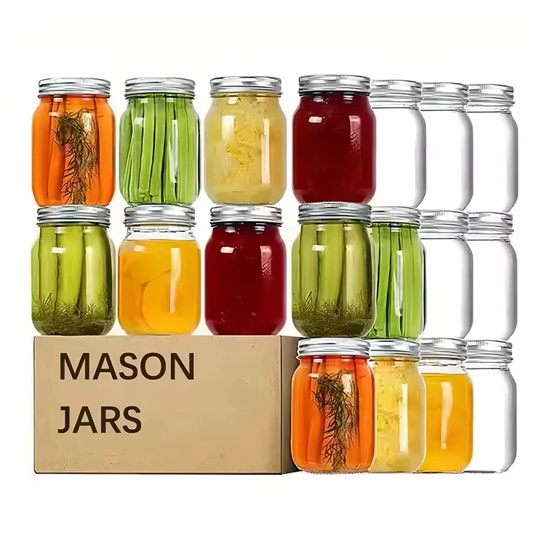 Hot Sale Wholesale 4oz 8oz 16oz Clear Wide Mouth Glass Mason Jar Canning Glass Food Storage Jar with Metal Lid