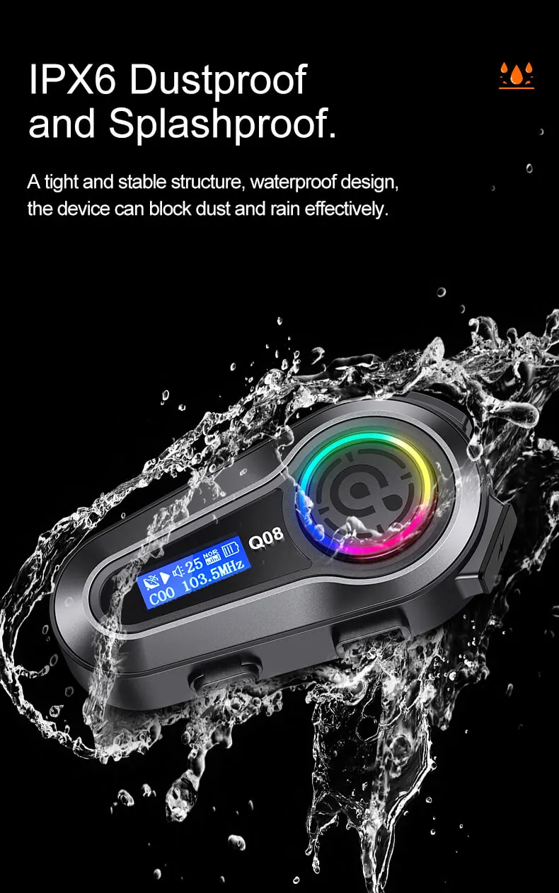 Q08 Noise Cancelling Stereo Helmet Wireless Headphones Riders Communication Earphones for Bike Ski Motorcycle Helmet