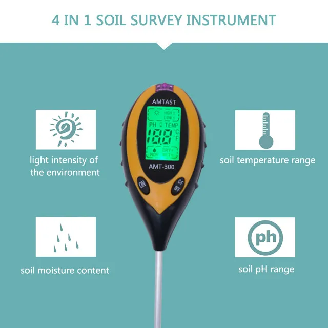 Hot Sale Digital 4 in 1 Soil PH Meter Professional LCD Display Temperature Moisture Sunlight PH Garden Plants Soil Tester Meter