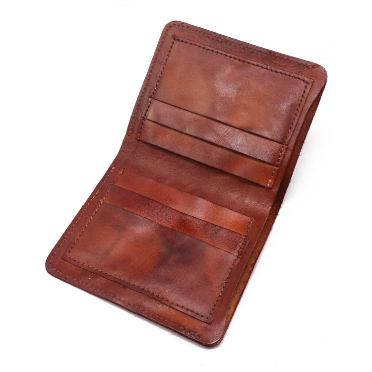 Top layer cowhide wallet with multiple card positions, vegetable tanned leather wallet, pleated vintage mini wallet