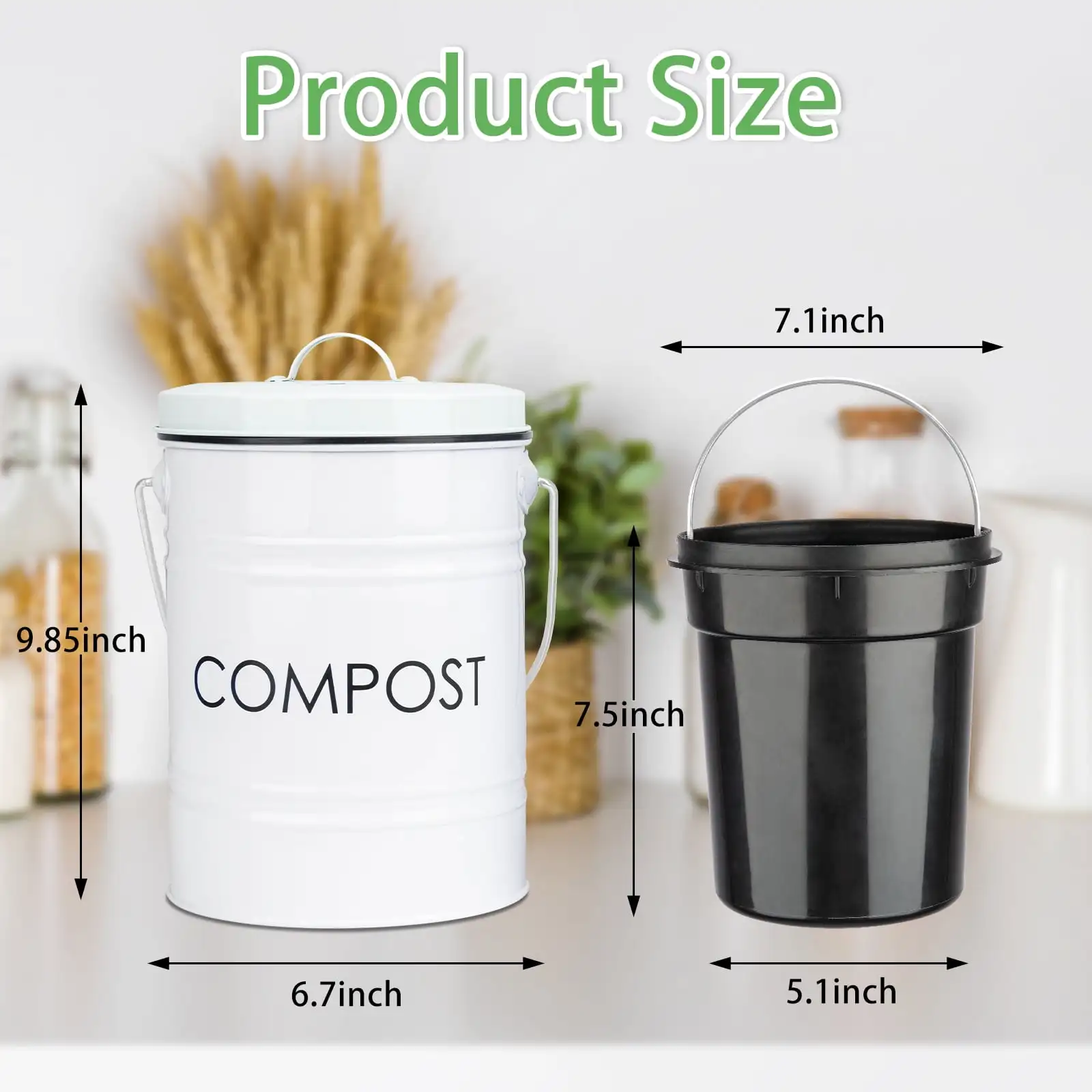 Kitchen Countertop Compost Bin Lidded Waste Bin For Efficient