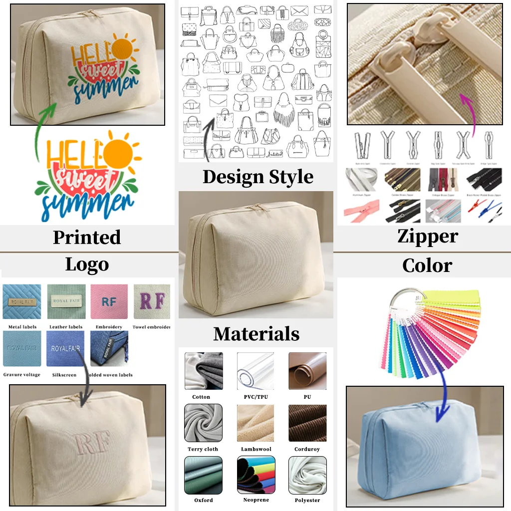Royal Fair Custom ODM Portable Blocking Striped Terry Cloth Skincare Makeup Bag Durable Cosmetic Bag with Zipper for Daily Use