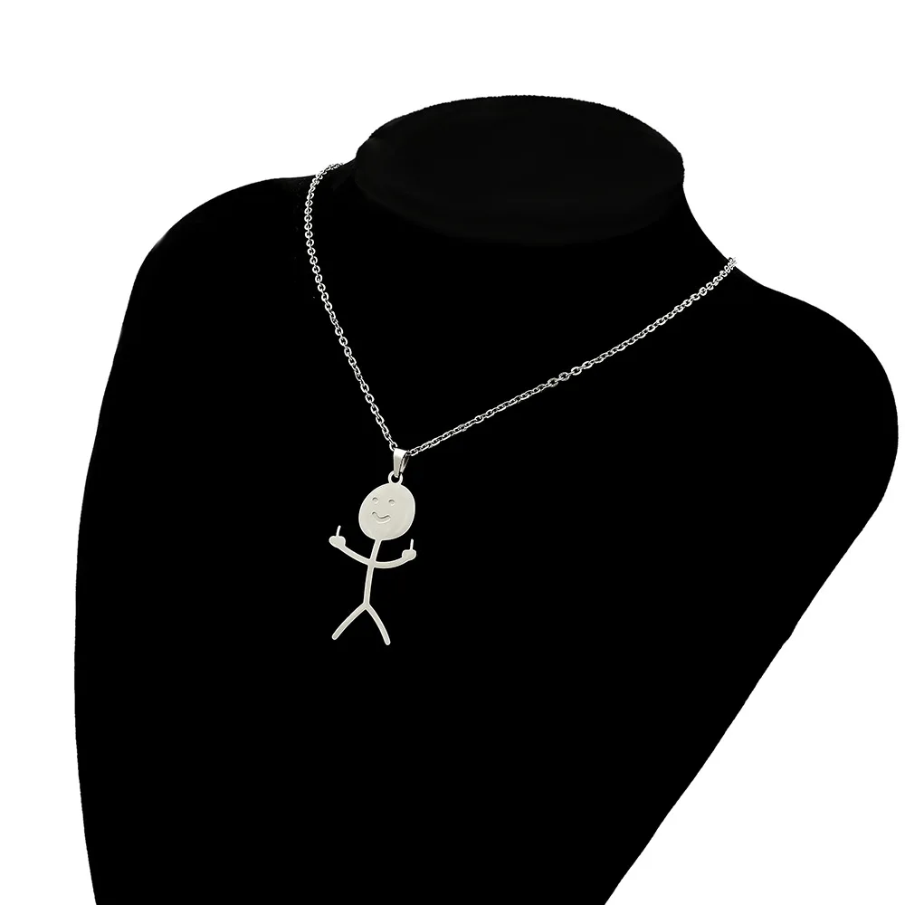Sc Personalized Middle Finger Stickman Pendant Necklace Stainless Steel