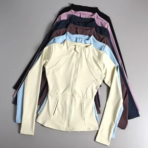 New Women's Fashionable Casual Solid Color Zipper Cardigan Tight Fitting Professional Yoga Top
