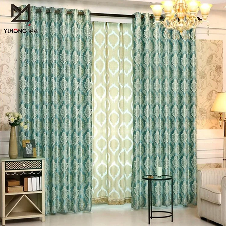 Elegant Damask Fabric Curtains and Drapes Design for Living Room