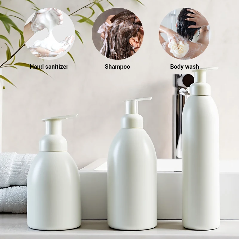 Eco Friendly PE Plastic Bottles 350ml 500ml 1000ml Round Thick Bottom Plastic Pump Bottles for Shampoo Packaging