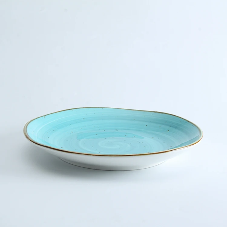 Modern Nordic Style Turquoise Color Glazed Rustic Crockery Set Dinnerware  Restaurant Ceramic Porcelain Dinner Set