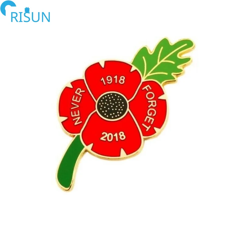 Customized Enamel Lest We Forget Remembrance Day Flag Poppy Lapel Pin Badges Brooches For 