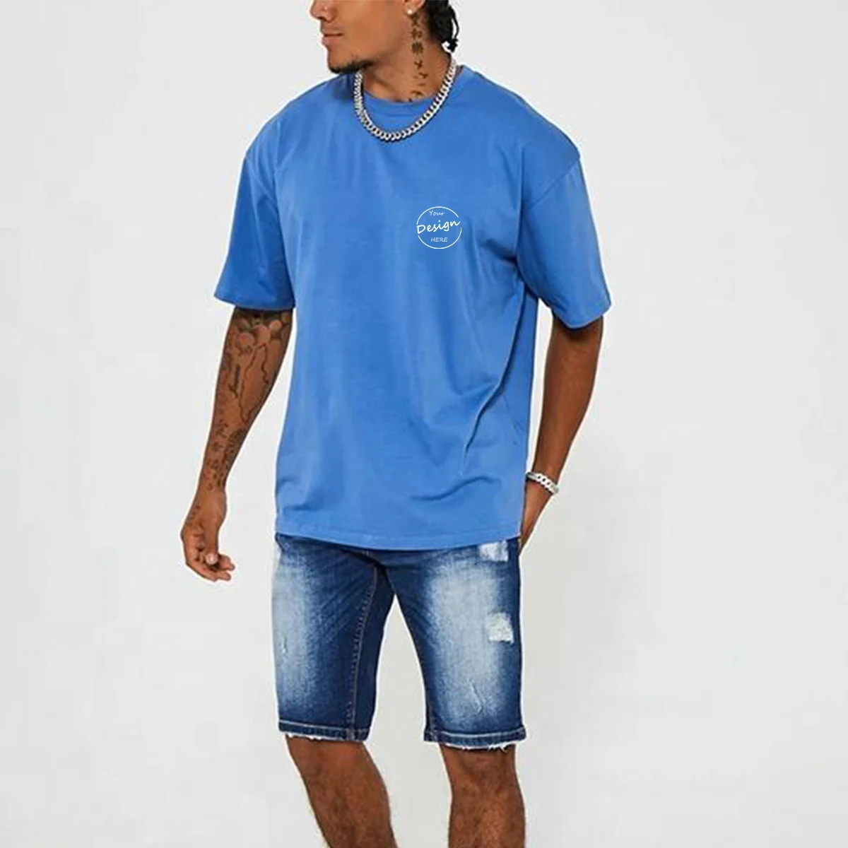 JL1123E Men’s 100 Cotton Oversized Drop Shoulder T-Shirt High Quality Luxury O-Neck T Shirt for Men