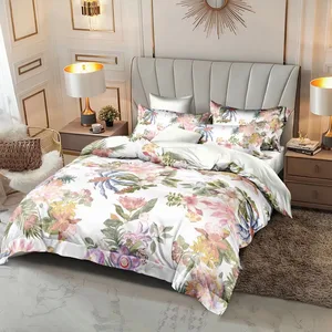 Custom Fabric Printing Bedding Brushed Micro Fibre Sheet Pillowcase Duvet Cover Sets With Flowers and Plants