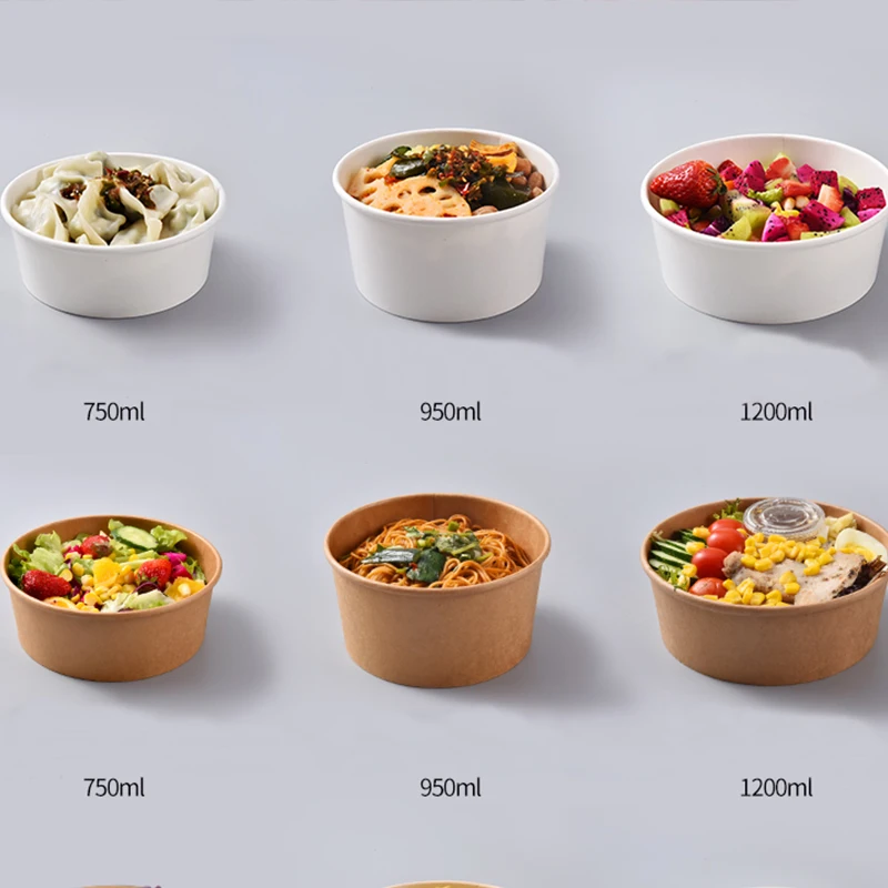 Factory Wholesale 500ml 750ml 1000ml 1100ml 1300ml Disposable Kraft Paper Round Bowl
