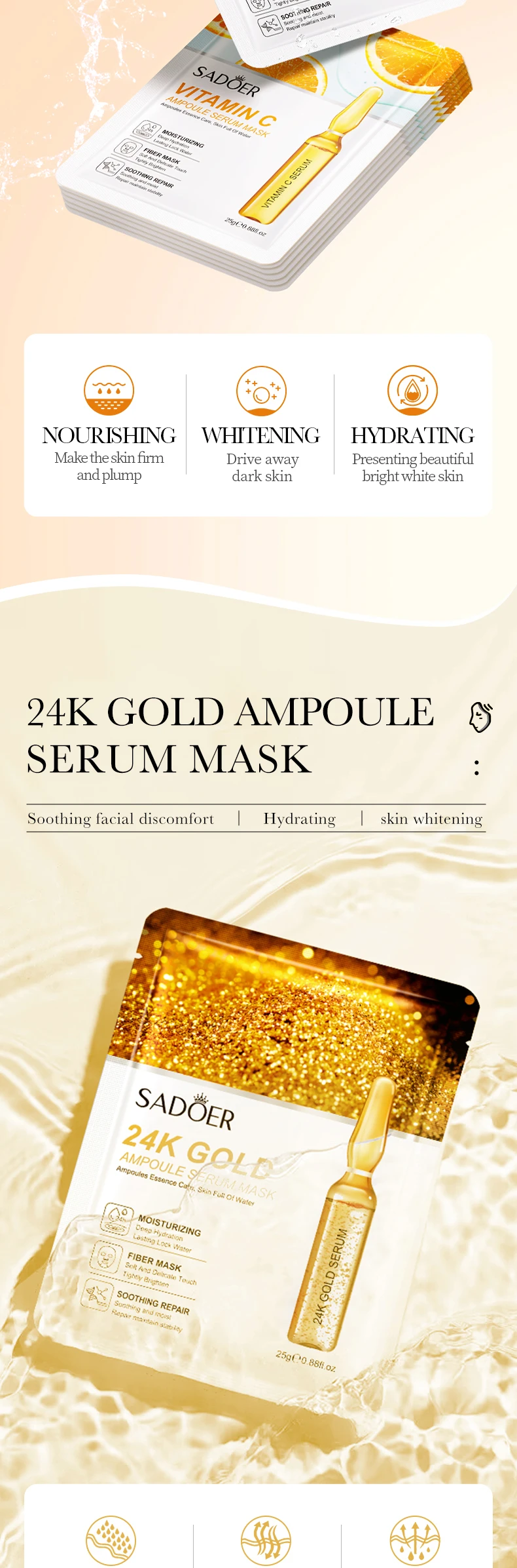 SADOER Ampoules best hyaluronic acid deep repair mask vitamin C Moisturizing skin care Face Mascarillas Sheet Facial Mask Beauty factory