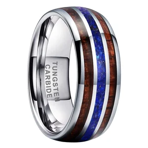 Coolstyle Jewelry Wholesale 8mm Tungsten Carbide Ring for Men Women Fashion Jewelry Engagement Wedding Band Lapis Koa Wood Inlay