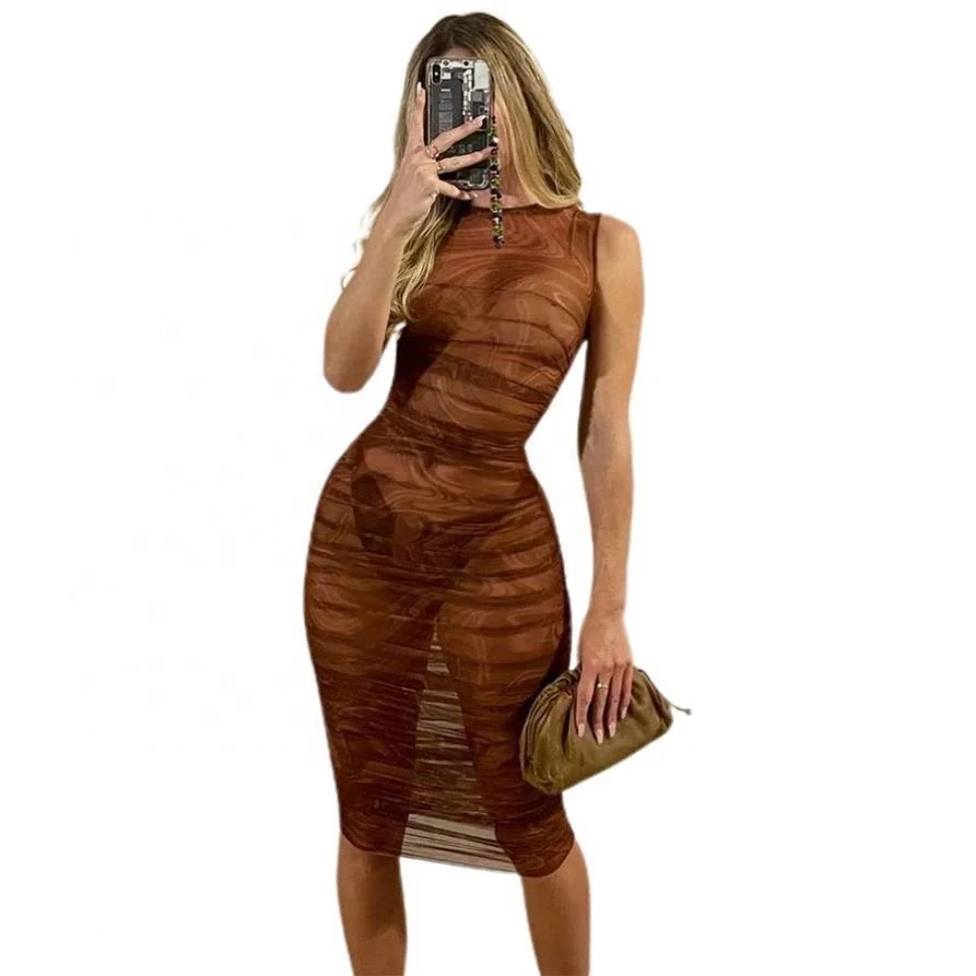 Hermoso Negro Ropa de calle Verano Manchado Mujer Vestidos 2021 V-Cuello  Manga Larga