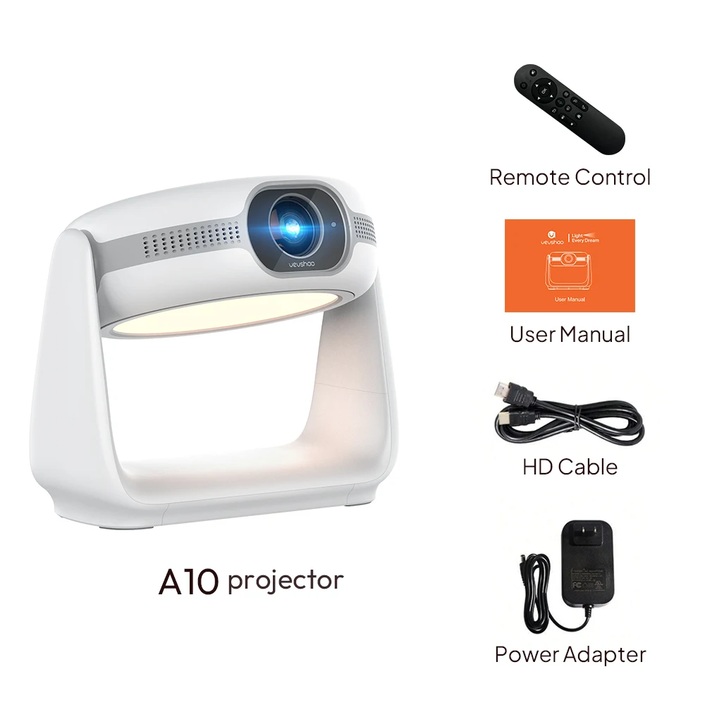 VEVSHAO 2024 New A10 LCD LED WIFI Projector Smart Android Wireless Drop Ship Battery Optional Beamer Desk Light Projector