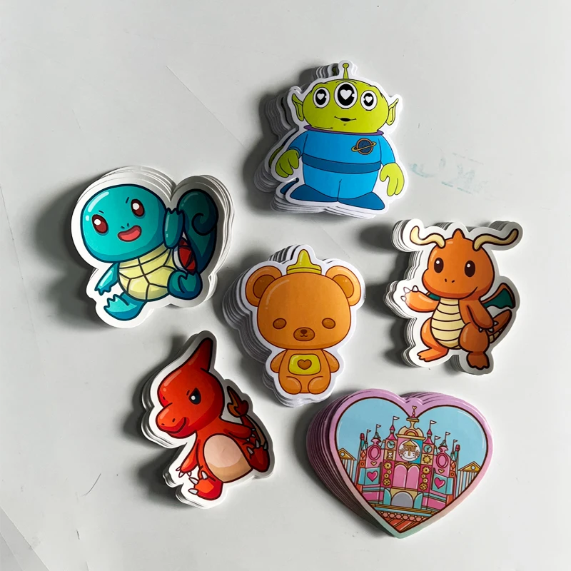 No Minimum Moq Adhesive Stickers Die Cut Logo Pvc Holographic Sticker Cartoon Self Adhesive