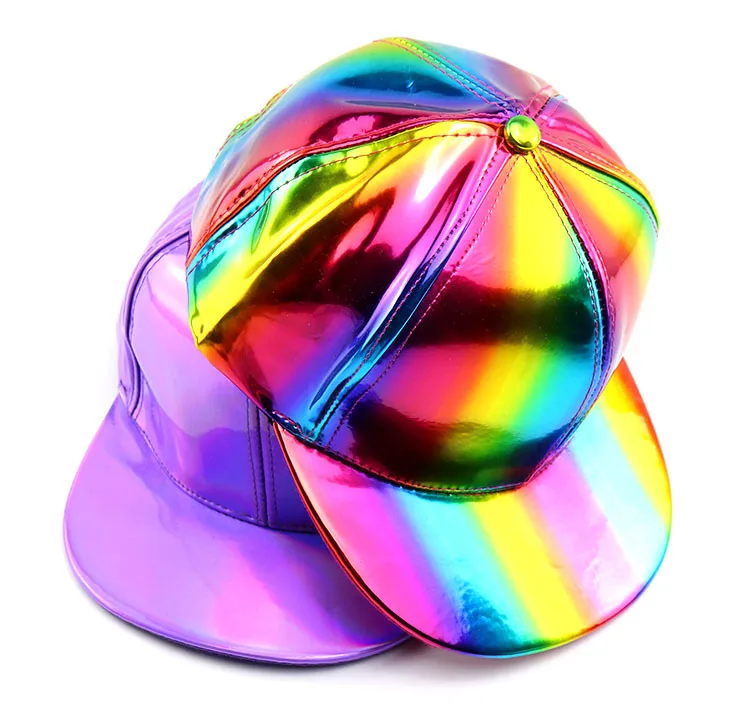 Custom Rainbow Hat Full Leather Hip Hop Baseball Cap Sun Hat Men's Ladies Flat Brim Baseball Snapback Cap