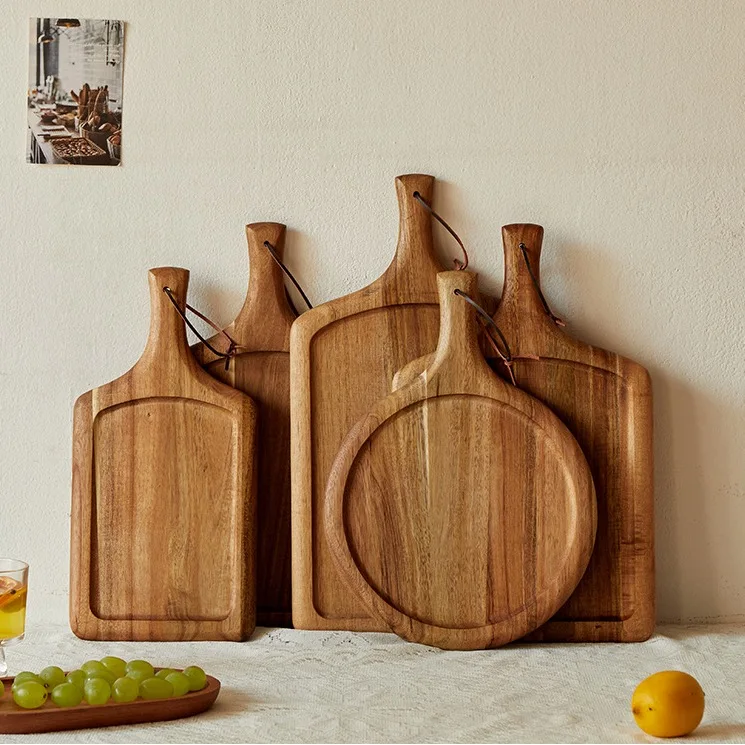 Wholesale Acacia Wooden Chopping Blocks & Tray Set Food Safe Pizza