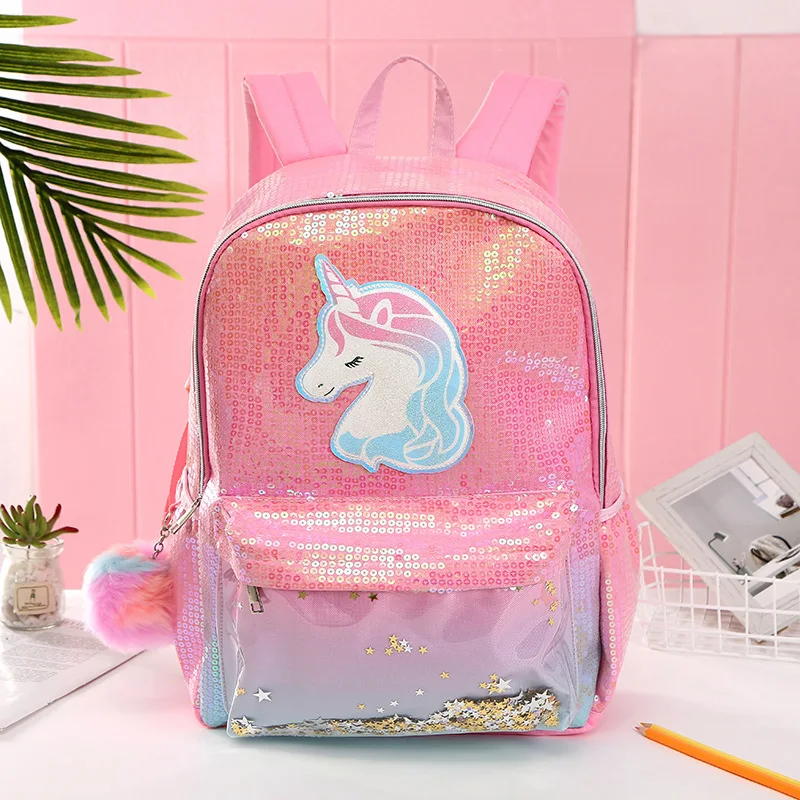Pink TENDYCOCO Backpack Sequin Unicorn Schoolbag Glitter College Bookbag for Girls Women 
