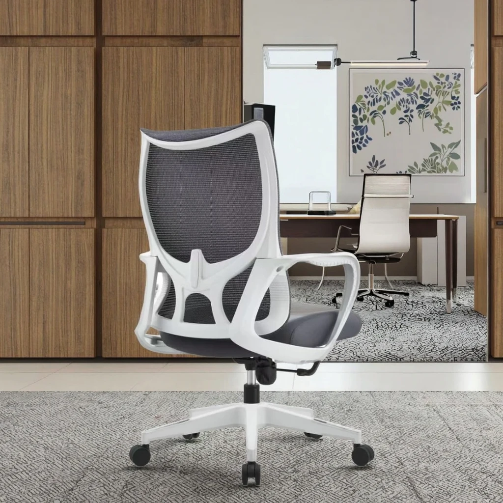 Economy Grey Office Chair Ergonomic Spine Support Molded Sponge Butterfly Chassis Basic Comfort 4