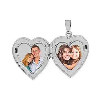 Forever in My Heart Locket Necklace in Sterling Silver Family Photo Pendant