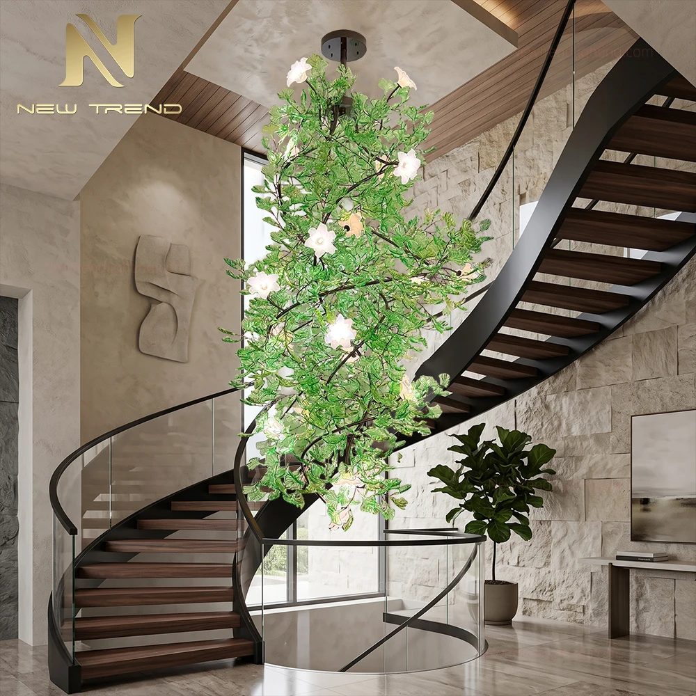 CPL-511 Custom Organic Shape Glass Chandelier: Luxury Cascading LED Staircase Lighting Manufacturer for High-End Villas