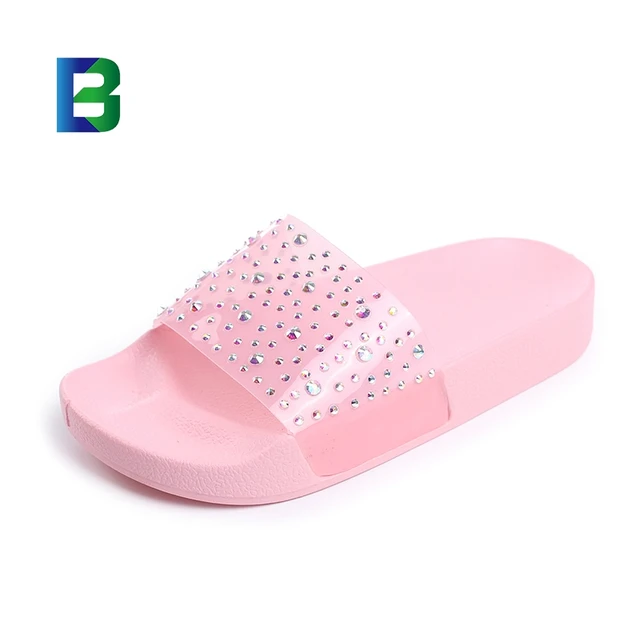 Footwear wholesale Children Slippers Summer girls Crystal Diamond Bling Slides Beach Sandals PVC Casual Shoes