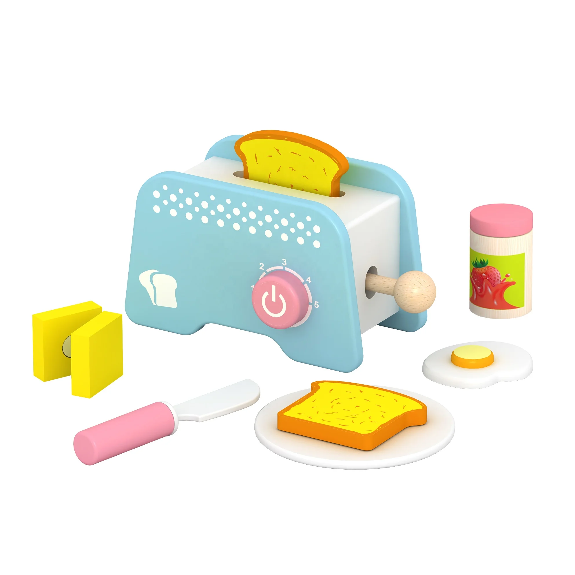 Новый дизайн ролевая игра синяя деревянная хлебопечка тостер игрушки для детей