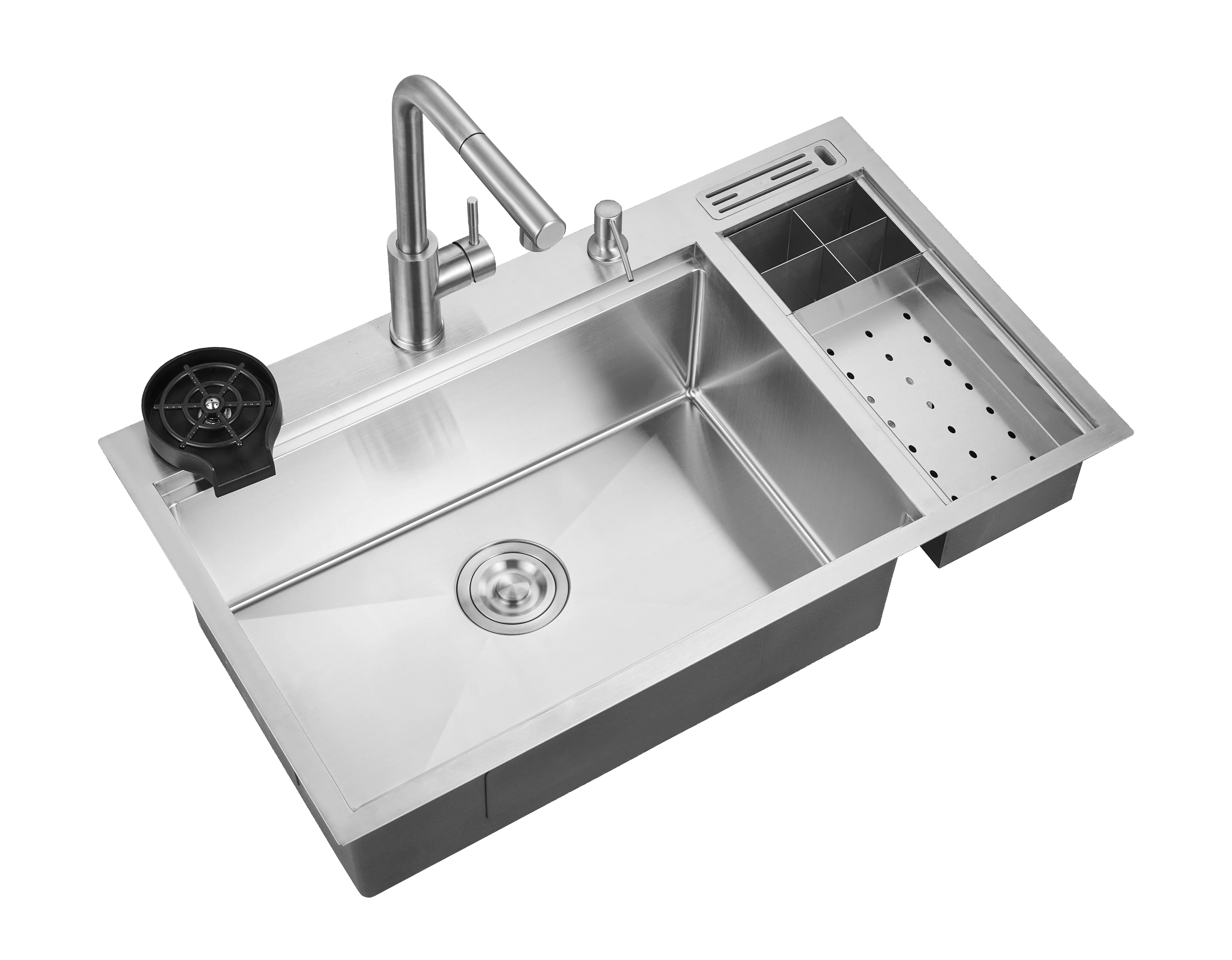 Tik Tok Trends Multifunctional Sinks Waterfall Kitchen Handmade Sink Stainless Sink With Colander Cup Washer Customized Sizes supplier