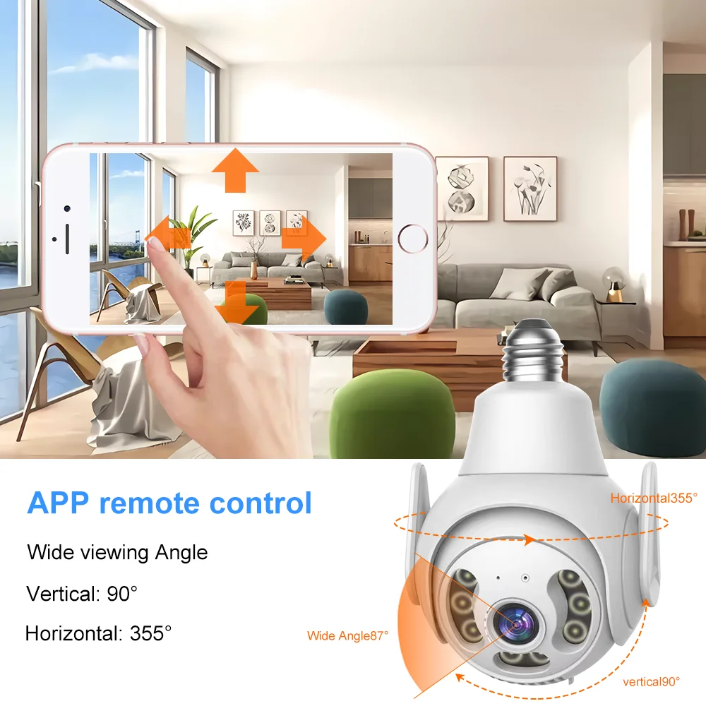 Unique Design 3MP CCTV WIFI Camera Motion Detection Waterproof Surveillance Outdoor E27 Bulb PTZ Camera