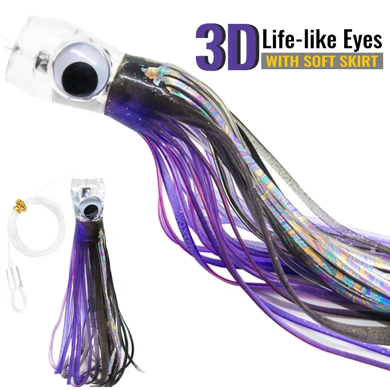 Yousya Lot 5 Colors Saltwater Trolling Fluorescent Bionic Fishing Lure  Skirt Tuna Mahi Bait with Hook 100g 9"
