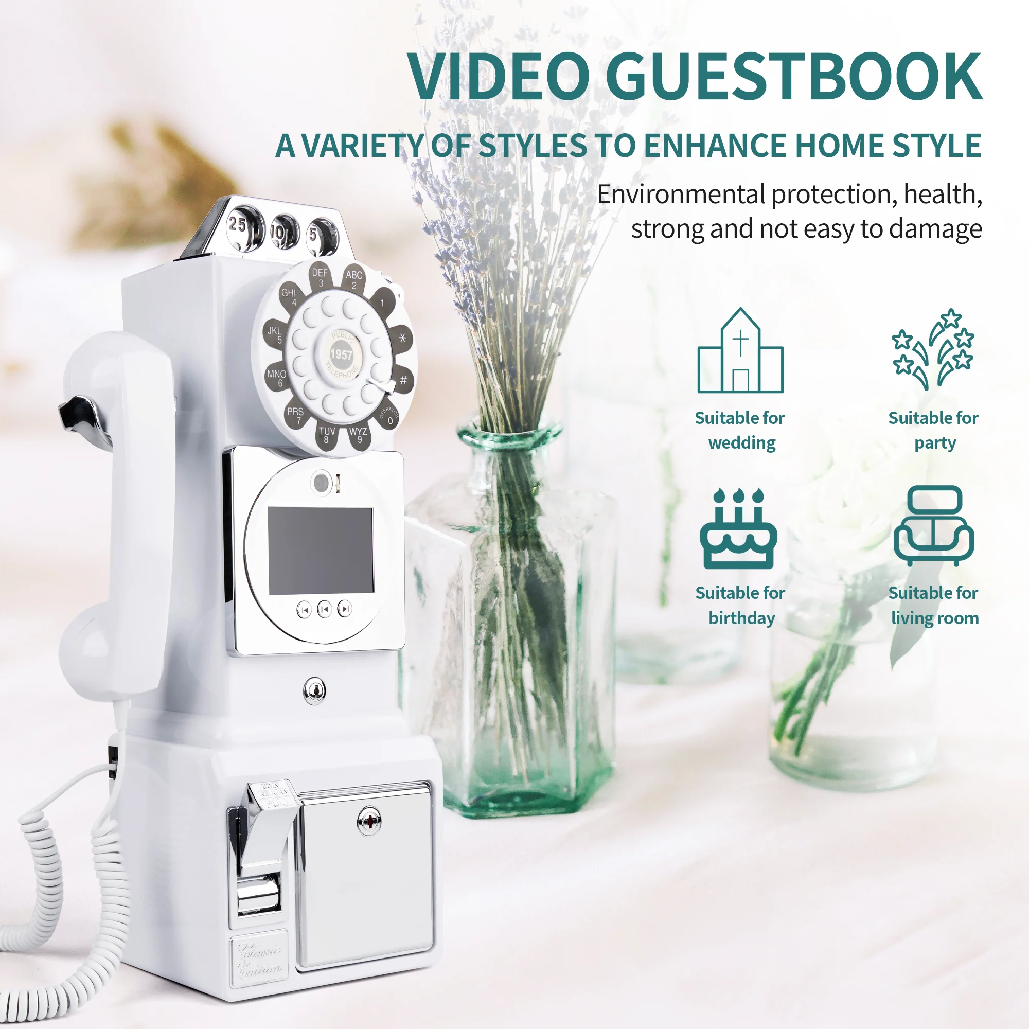 Wedding Supplies Video Guest Book Audio Guest 1080p High-definition Picture  Quality, Telephone Booth Retro Telephone Decoration, image size:2000x2000