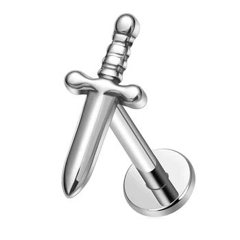 G23 Titanium 16G Piercing Ear Studs Sword Style Tragus Helix Lobe Unisex Trendy Earrings Labret Lip Pierc Jewelry