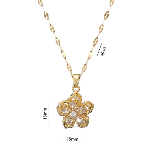 New arrival high quality custom zircon diamond necklace luxury gold flower rotating stainless steel pendant necklace jewelry