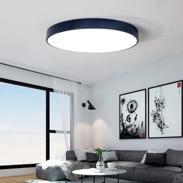 Simple Led Living Room Ceiling Lamp Round Bedroom Slim Wood For Home ...