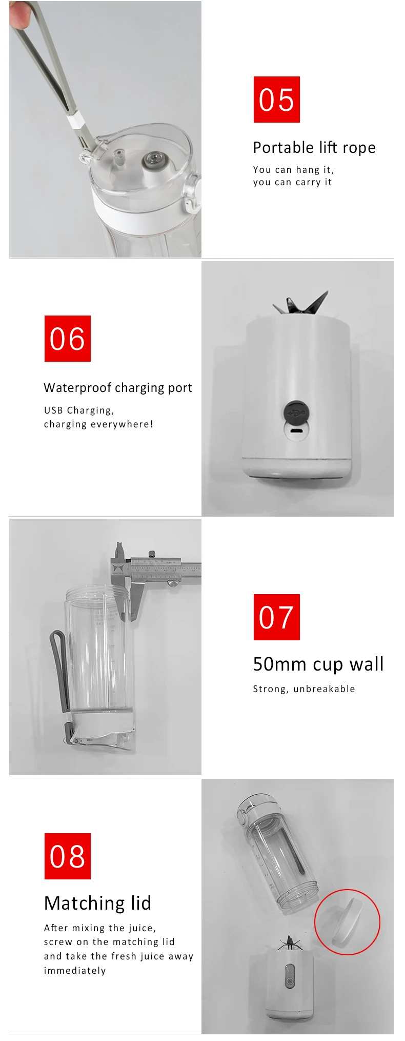 House Portable Blender 350ml Blender Small Kitchen Appliances 6 Blades USB Juicer Blender Portable White Color