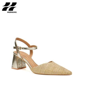 Women's Trendy Woven Texture Slingback Sandals Pointed Toe Block Heel for Summer Party Evening Light Weight Hard-Wearing PU Club