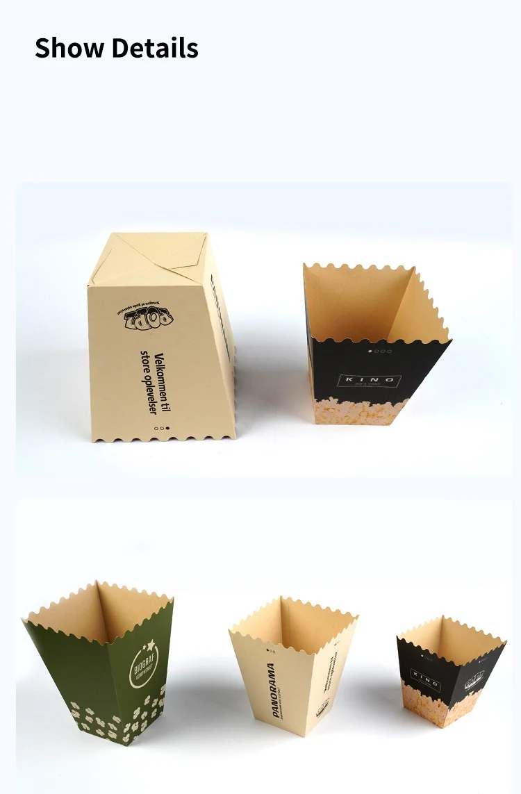 Eco-Friendly Bamboo Paper popcorn Box Biodegradable Takeaway Packaging Box for Fast Food factory