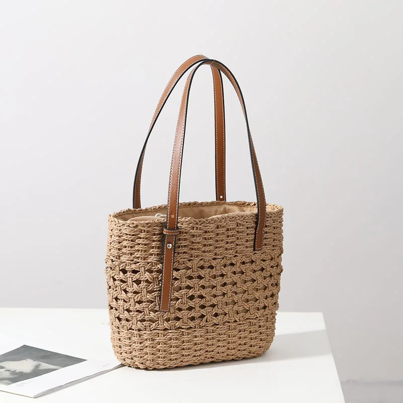 2024 Customized Summer Basket Straw Woven Tote Large Beach Shoulder Bag ...